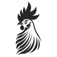 Black and white drawing of a chicken with a long tail and a feathery crest on its head vector