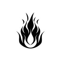 Black and white drawing of a flame with a white circle in the middle. vector