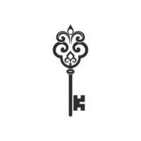 Key with a flower design on it. The key is black and the flower design is gold vector