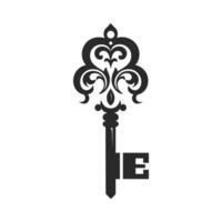 Key with a flower design on it. The key is black and the flower design is white vector
