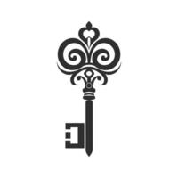 Key with a flower design on it. The key is black and white vector