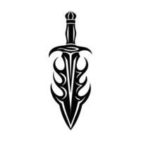 Black and white tattoo of a sword with flames on it. The sword is a symbol of strength and power vector