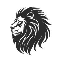 Lion with a mane is shown in black and white. The lion has a fierce look on its face vector