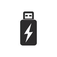 Black USB flash drive with a lightning bolt on it. The lightning bolt is a symbol of power vector