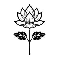Black and white drawing of a flower with a stem. The flower is a lotus and the stem is thin vector