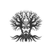 Man with a beard and a tree on his head. The tree is very large and has many branches vector
