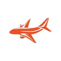 Bright orange airplane with white stripes is soaring through the sky vector