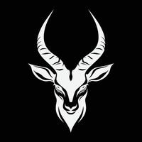 White drawing of a head with horns. The horns are large and pointy vector