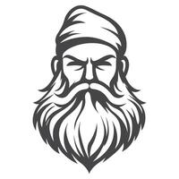 Man with a beard and a hat on his head. He looks angry and is looking at the camera vector