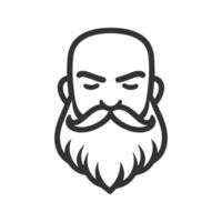 Man with a beard and mustache has his eyes closed. He looks angry. The man's expression is serious vector
