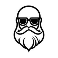 Man with a beard and glasses is wearing sunglasses. The image is black and white vector