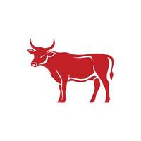 Red cow with horns stands on a white background. The cow is the main focus of the image vector