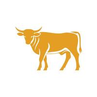 Cow is standing on a white background. The cow is depicted in a yellow color vector