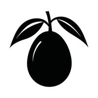 Black and white drawing of a fruit with a leaf on top. The fruit is an avocado vector