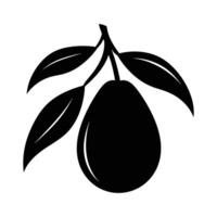 Black and white image of a fruit with a leaf on it. The fruit is an avocado vector