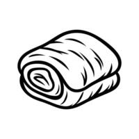 White and black drawing of a blanket. The blanket is rolled up and has a striped pattern vector