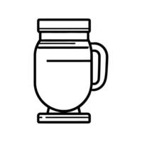 Mug with a lid is shown in a black and white drawing. The mug is filled with a liquid vector