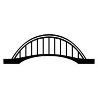 Bridge is shown in black and white. The bridge is a suspension bridge with a large arch vector