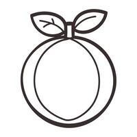 Black and white drawing of a lemon with a leaf on top. The drawing has a simple vector