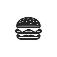 Simple black and white drawing of a hamburger with a bun and a slice of cheese vector