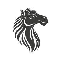 Camel with a long mane and a black face. The camel is looking at the camera vector