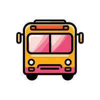 Yellow bus with a pink stripe on the side. The bus is parked on a white background vector