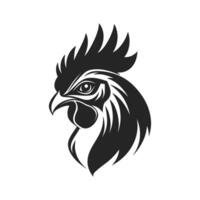 Black and white drawing of a chicken with a feathery crest on its head. The chicken has a bold vector