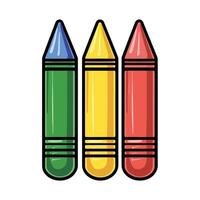 Three crayons are shown in a row, with the middle one being yellow. The colors are bright vector