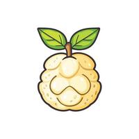 Cartoonish drawing of a fruit with a leaf on top. The fruit is yellow and has a round shape vector