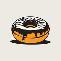 Donut with chocolate icing on top. The icing is dripping down the side of the donut vector