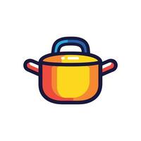 Yellow pot with a blue handle. The pot is sitting on a white background vector