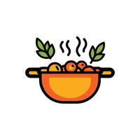 The image is a cartoonish drawing of a bowl filled with a variety of fruits and vegetables, includin vector