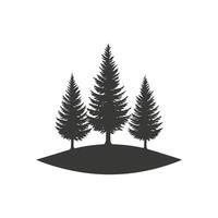 Three trees are standing on a hill. The trees are tall and have no leaves vector