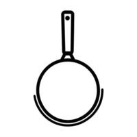 Pan is shown in a black and white drawing. The pan is a frying pan and is shown with a handle vector