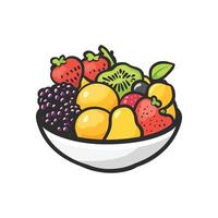 Bowl of fruit with a variety of fruits including strawberries, kiwi, oranges, and grapes vector