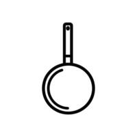 Pan with a handle is shown in black and white. The pan is round and has a handle vector