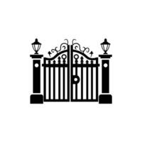 Black and white gate with a white background. The gate is ornate and has a black and white design vector