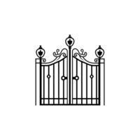 Black gate with a white background. The gate is made of iron and has a decorative design vector