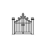 Black and white gate with a gold trim. The gate is open and the gate is closed vector
