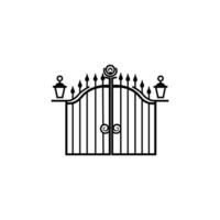 Black and white gate with a white background. The gate is ornate and has a flower design vector