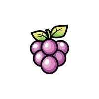 The image is a colorful cartoon drawing of a bunch of purple grapes with a green leaf on top vector