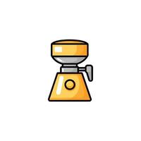 Yellow and silver blender with a silver knob on top. The blender is sitting on a white background vector