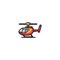 Cartoon helicopter with a smiling face. The helicopter is red and orange. It is flying in the air vector