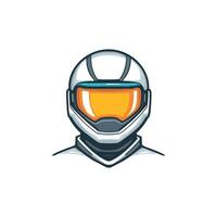 Helmet with a visor and a yellow stripe. The helmet is white and has a blue stripe vector