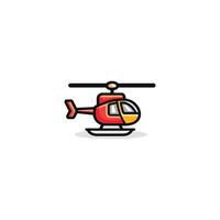 Red helicopter is flying in the air. The helicopter is drawn in a cartoon style vector