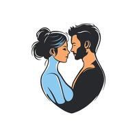 Man and a woman are hugging each other in a heart shape. The man is wearing a beard vector