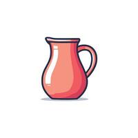 Red pitcher with a blue handle sits on a white background. The pitcher is drawn in a cartoon style vector