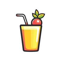 Cartoonish drawing of a glass of juice with a straw and a slice of carrot on top vector