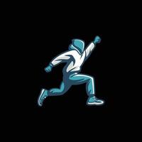 Man in a hoodie is running with his arms outstretched. The image is of a person in motion vector