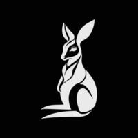 Rabbit is sitting on a black background. The rabbit is white and has a black nose vector